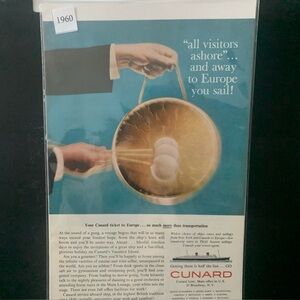 Vintage 1960 Cunard Cruise Line All Visitors Ashore And Away Ad Advertisement